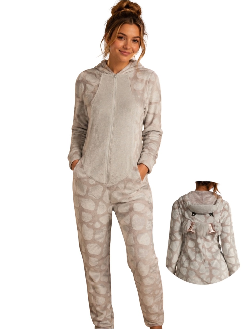Secret Treasures Hooded Giraffe Fleece onesie Pajamas costume cosplay NWT XS